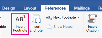 shortcut for inserting a footnote in word on mac
